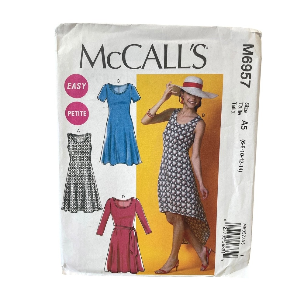 McCall's M6957 Dress Sewing Pattern A5 6-14 Easy Petite Modern